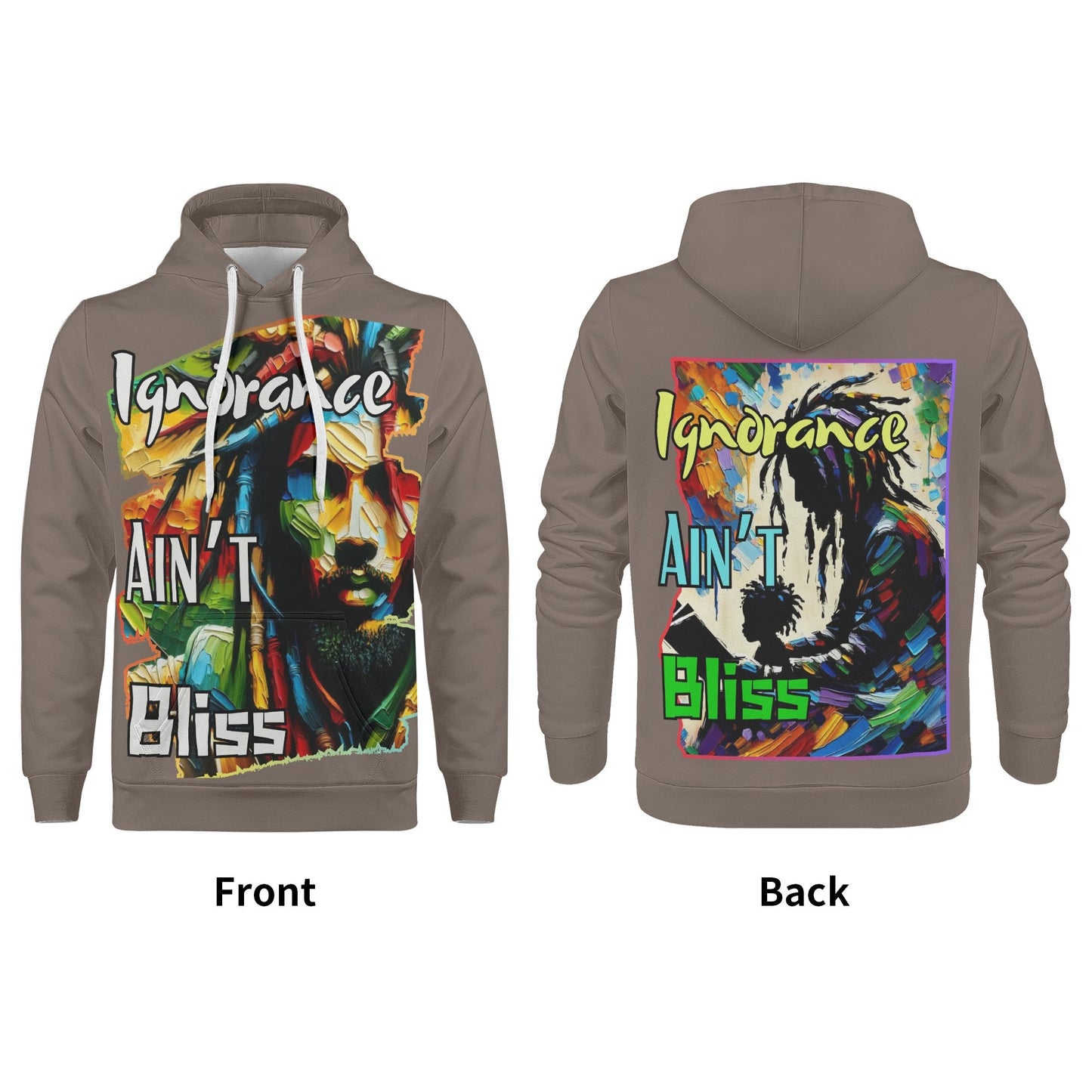 Mens All Over Print Warm Velvet Lined Hoodie "Ignorance Ain't Bliss"