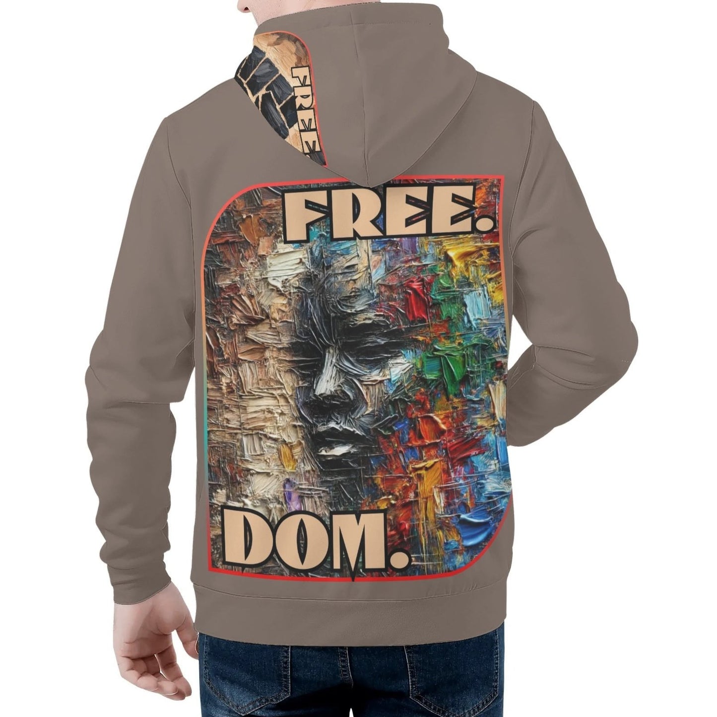 Mens All Over Print Warm Velvet Lined Hoodie "Free.Dom."