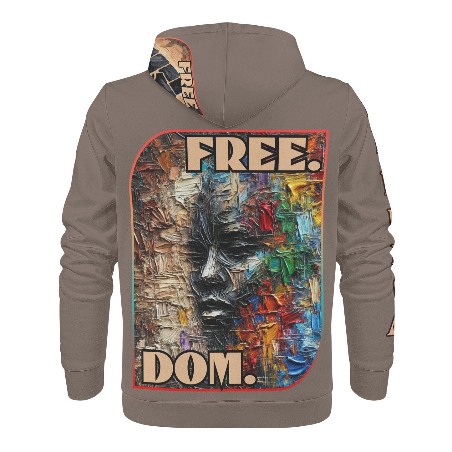 Mens All Over Print Warm Velvet Lined Hoodie "Free.Dom."