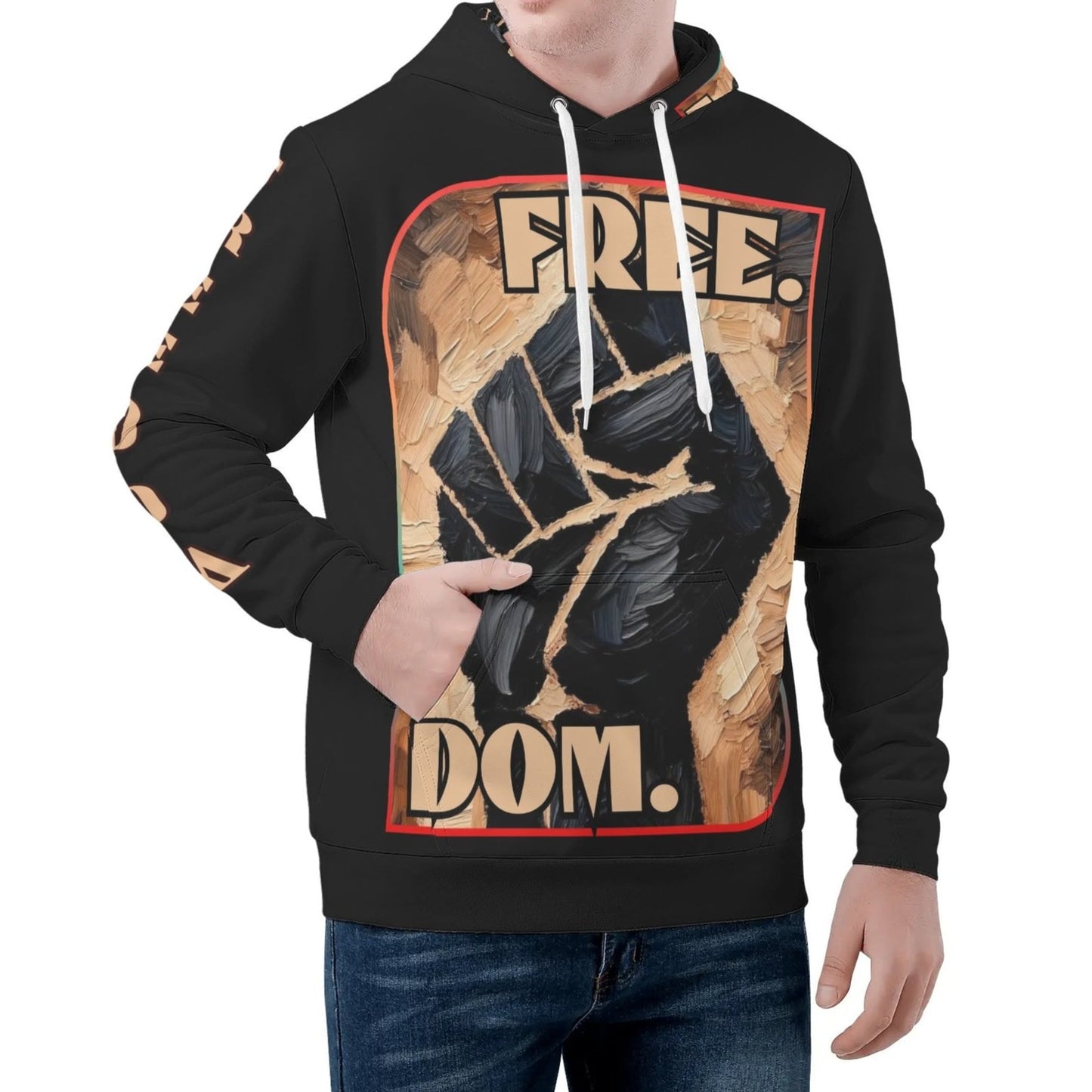 Mens All Over Print Warm Velvet Lined Hoodie "Free.Dom."