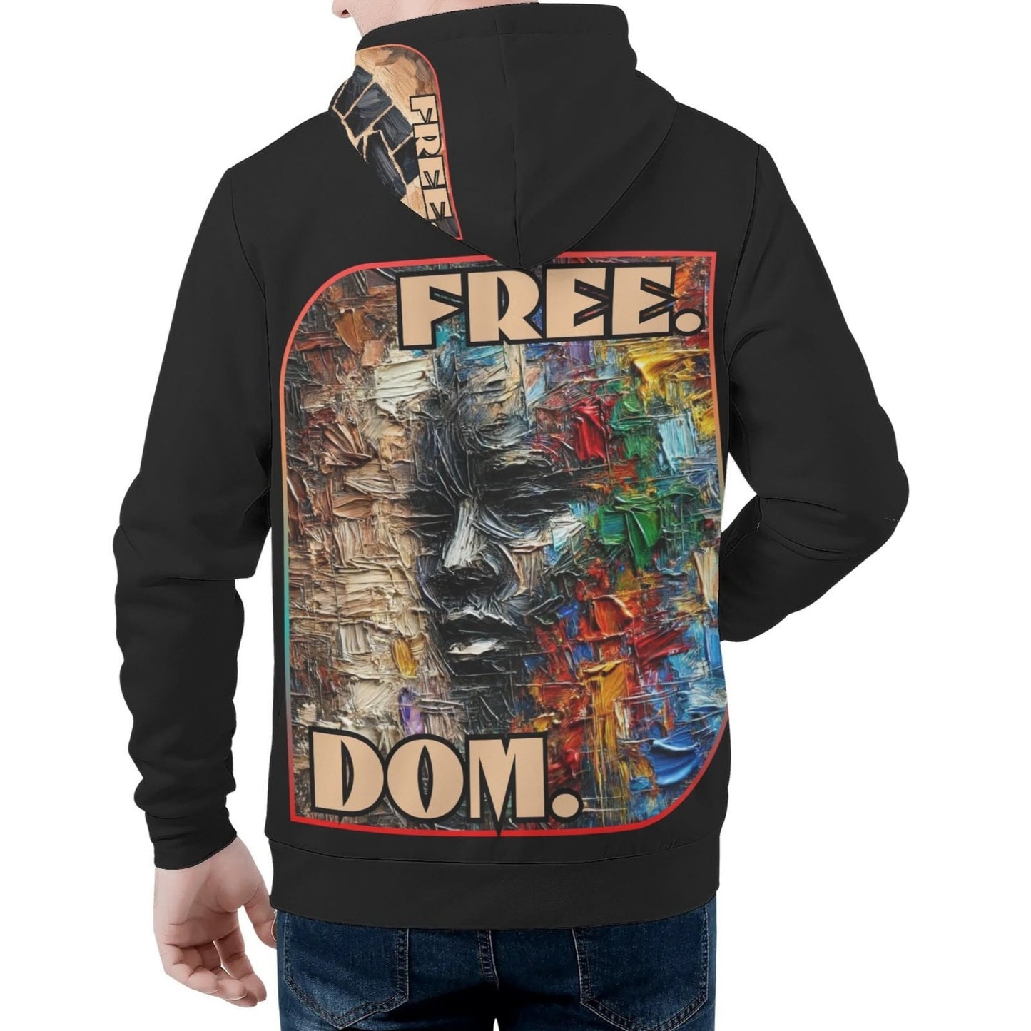 Mens All Over Print Warm Velvet Lined Hoodie "Free.Dom."