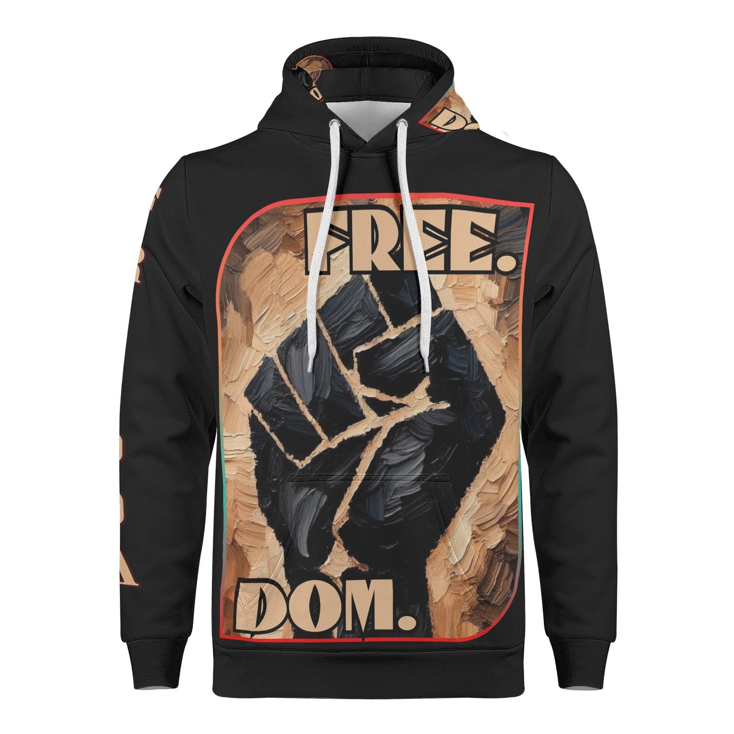 Mens All Over Print Warm Velvet Lined Hoodie "Free.Dom."