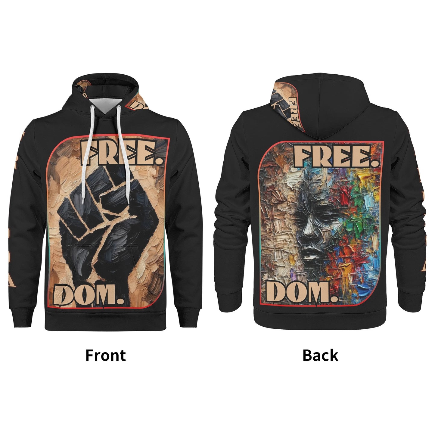 Mens All Over Print Warm Velvet Lined Hoodie "Free.Dom."