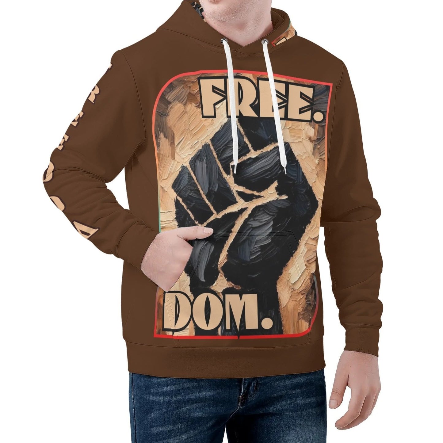 Mens All Over Print Warm Velvet Lined Hoodie "Free.Dom."