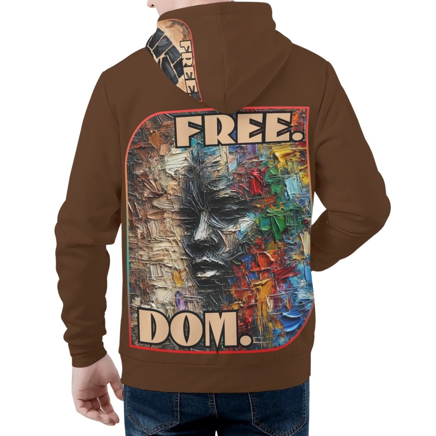 Mens All Over Print Warm Velvet Lined Hoodie "Free.Dom."