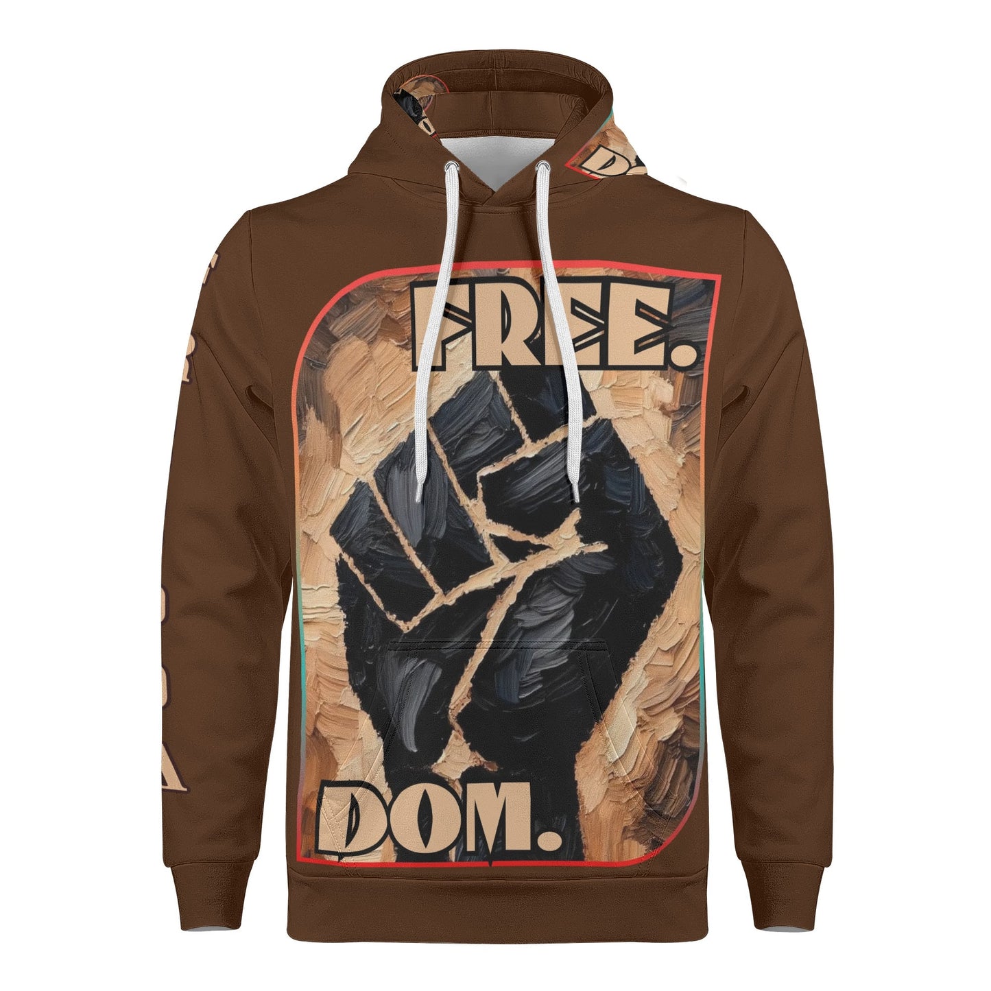 Mens All Over Print Warm Velvet Lined Hoodie "Free.Dom."