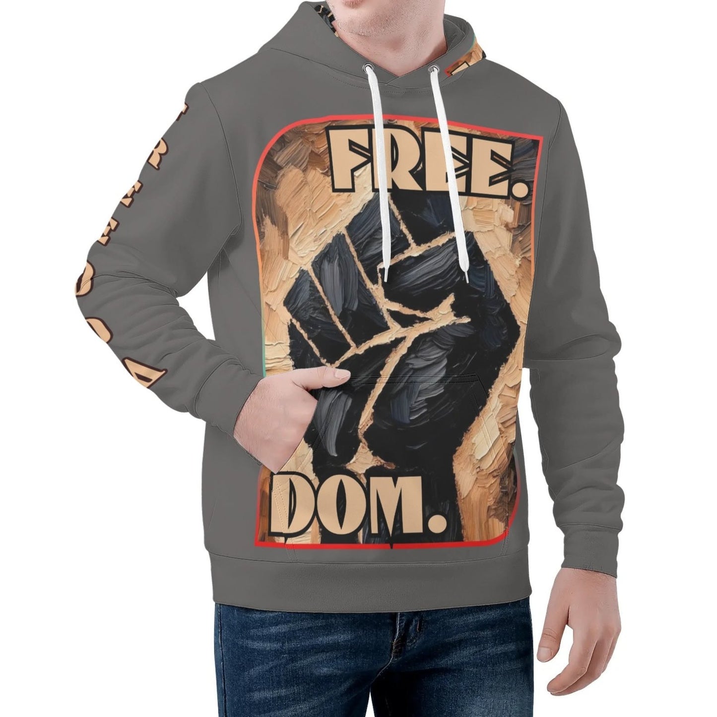 Mens All Over Print Warm Velvet Lined Hoodie "Free.Dom."