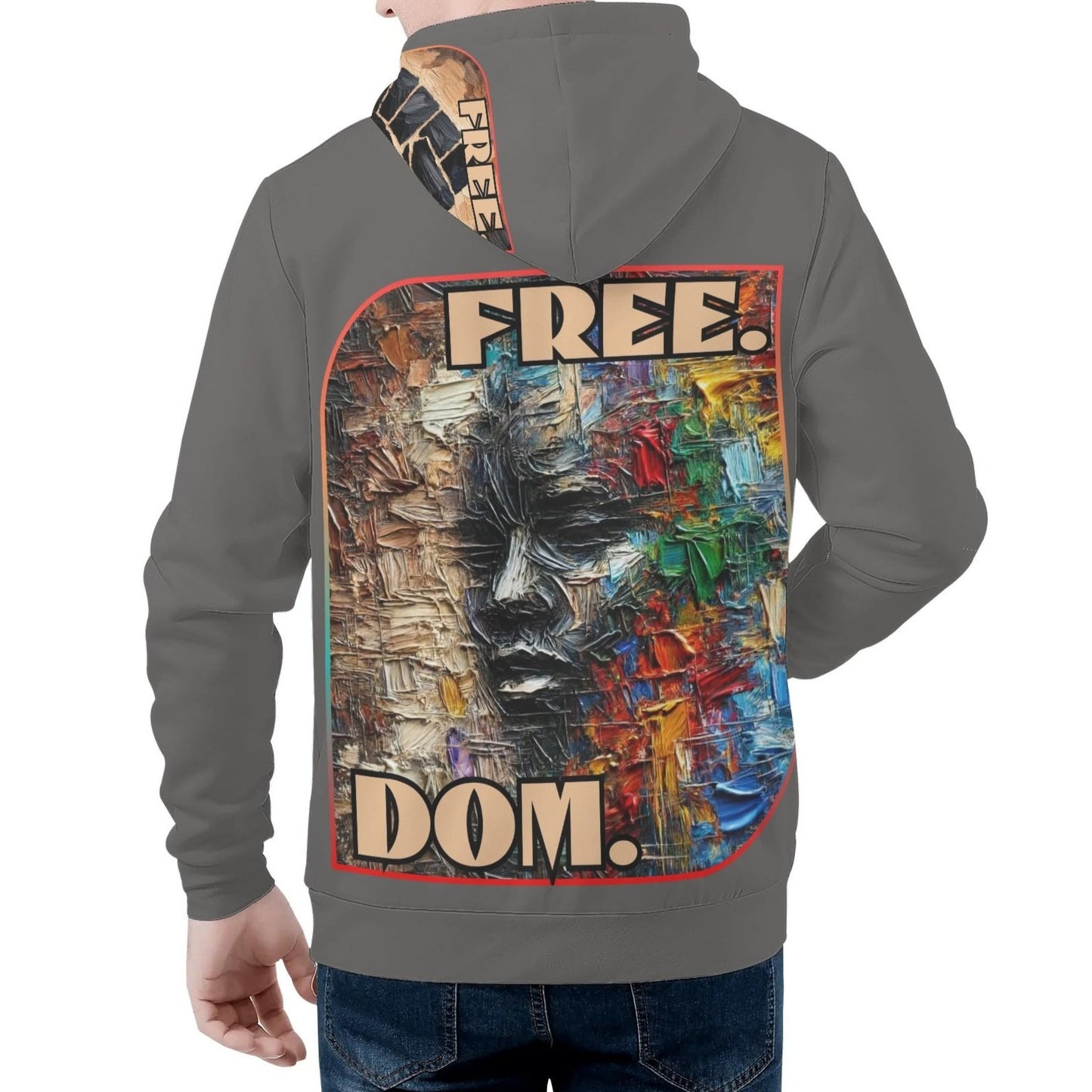 Mens All Over Print Warm Velvet Lined Hoodie "Free.Dom."