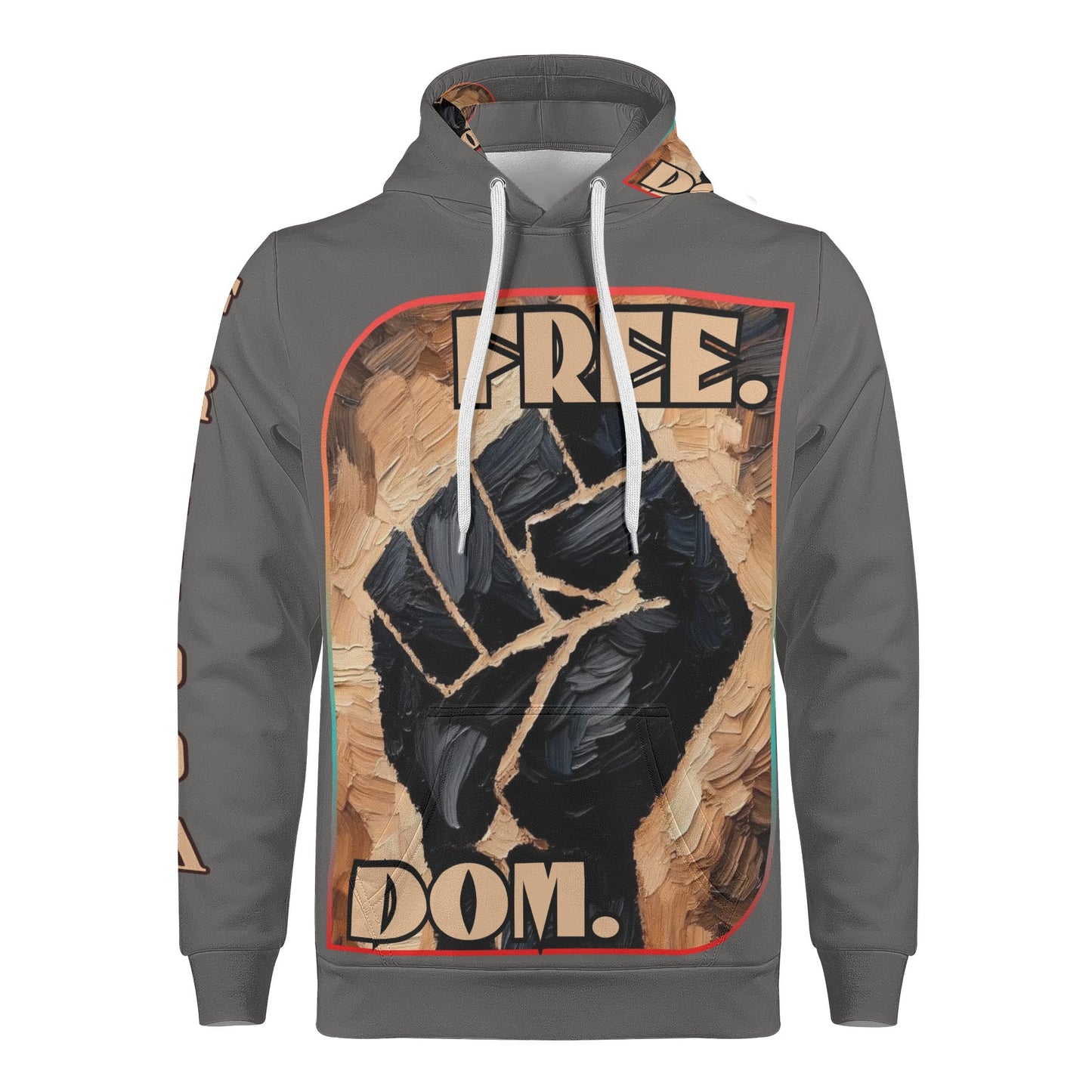 Mens All Over Print Warm Velvet Lined Hoodie "Free.Dom."