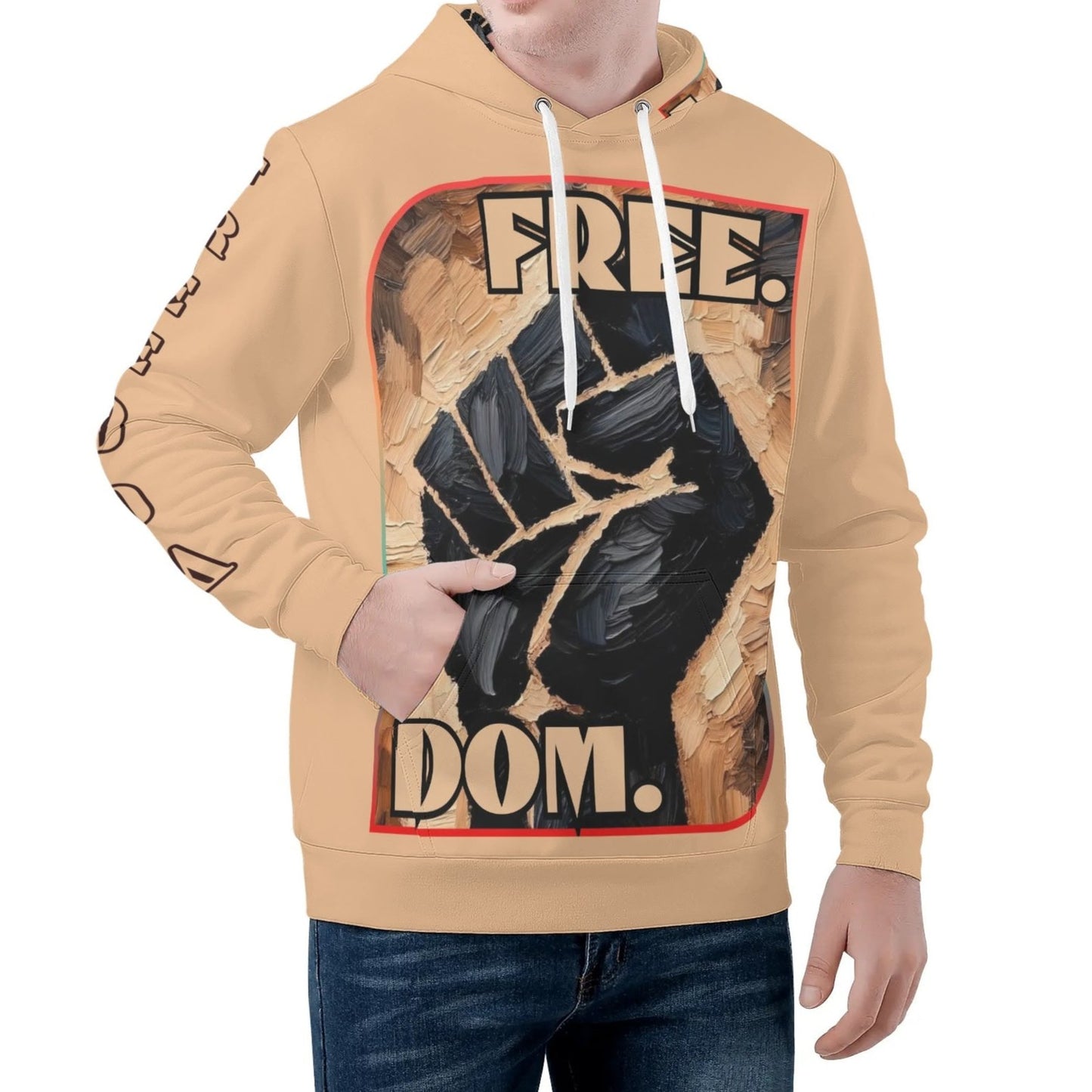 Mens All Over Print Warm Velvet Lined Hoodie "Free.Dom."