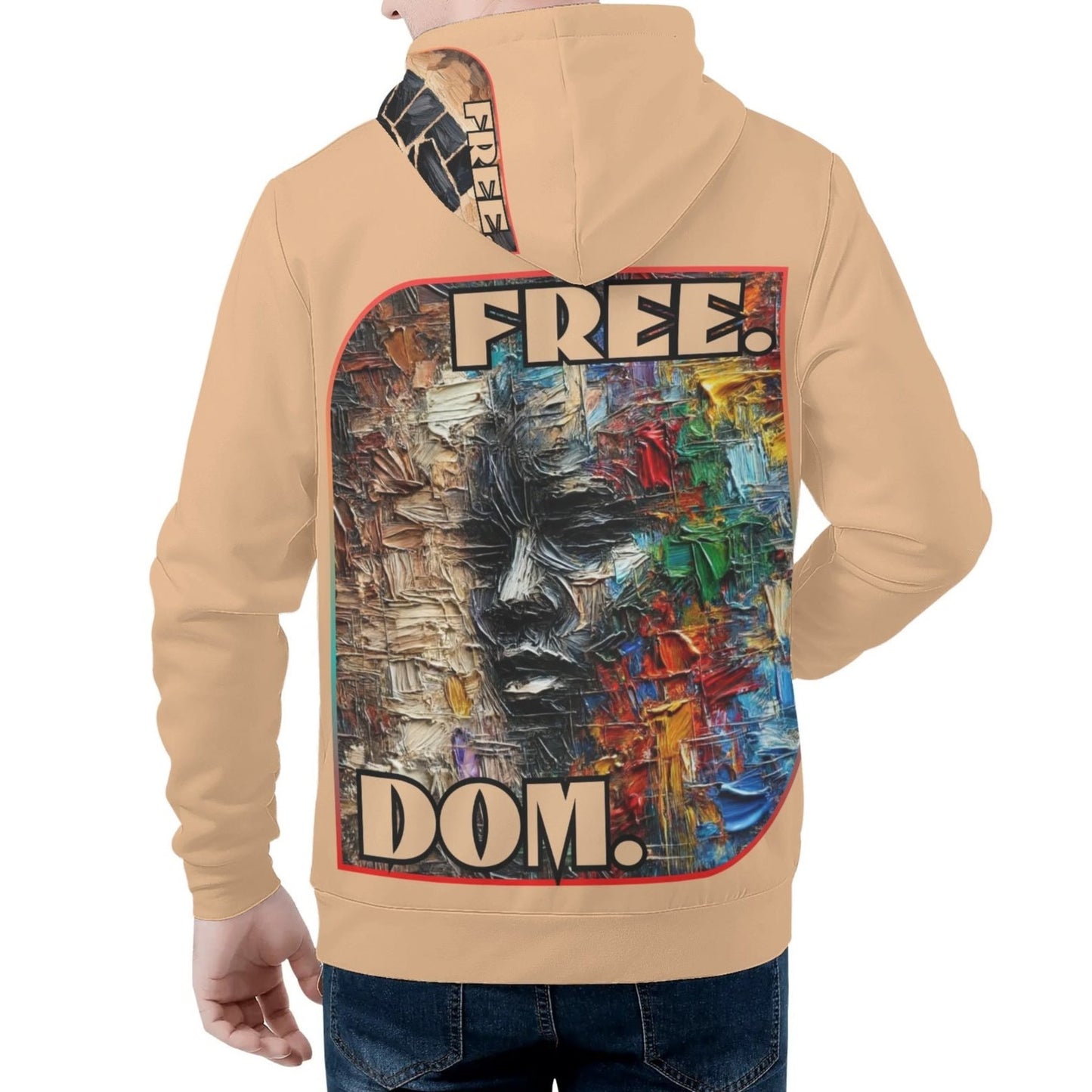 Mens All Over Print Warm Velvet Lined Hoodie "Free.Dom."