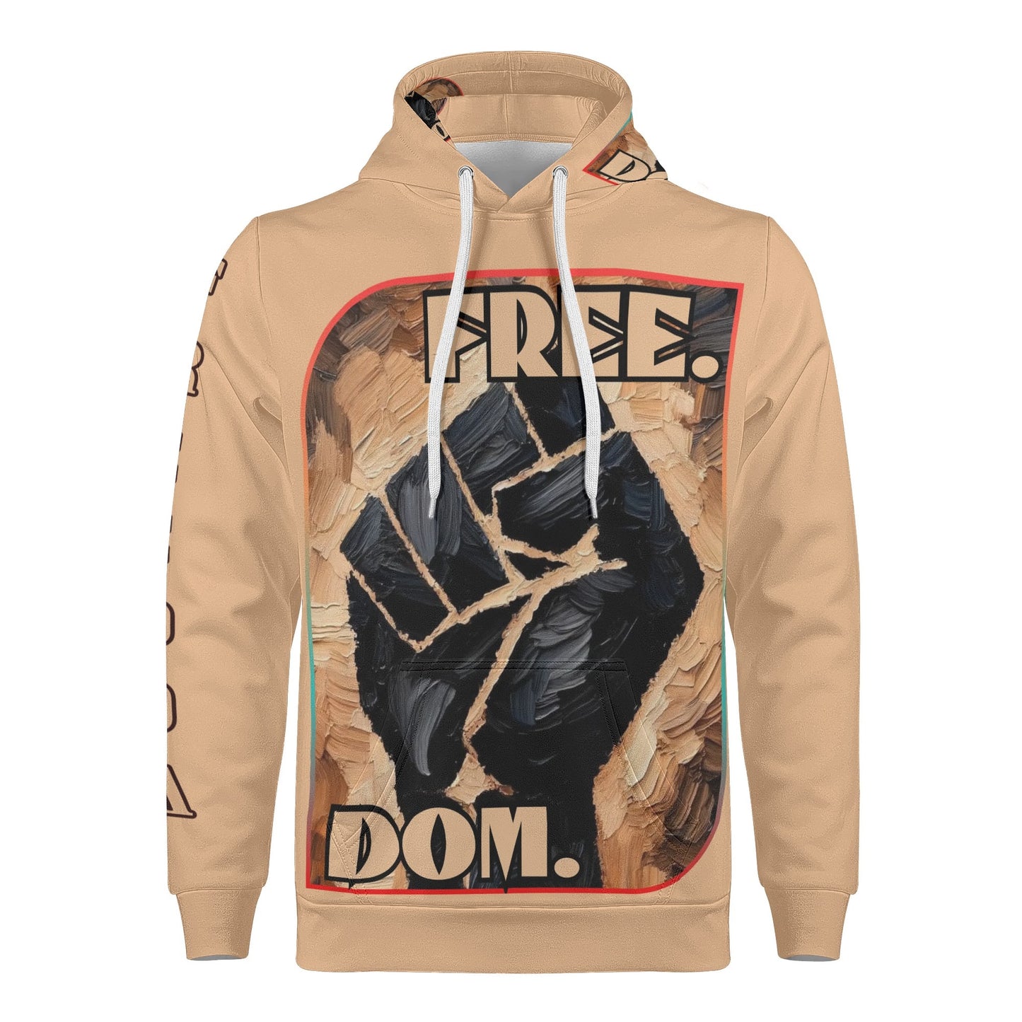 Mens All Over Print Warm Velvet Lined Hoodie "Free.Dom."