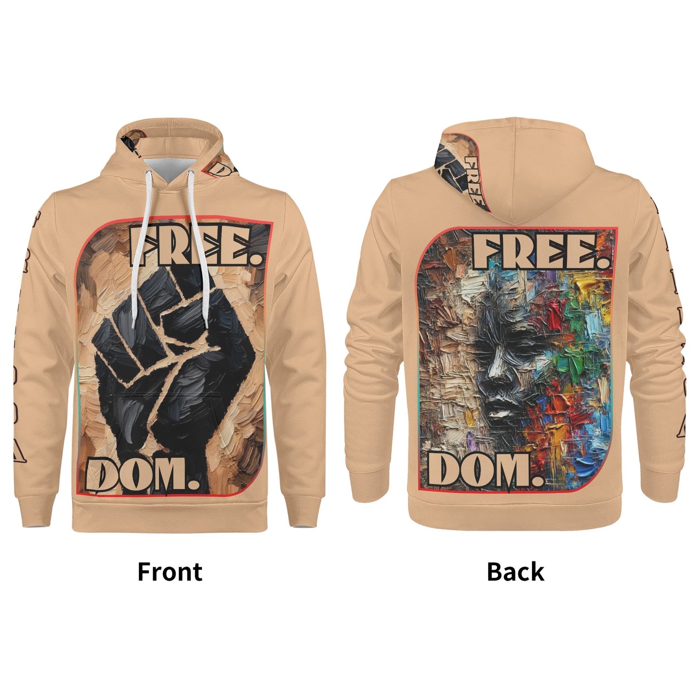 Mens All Over Print Warm Velvet Lined Hoodie "Free.Dom."