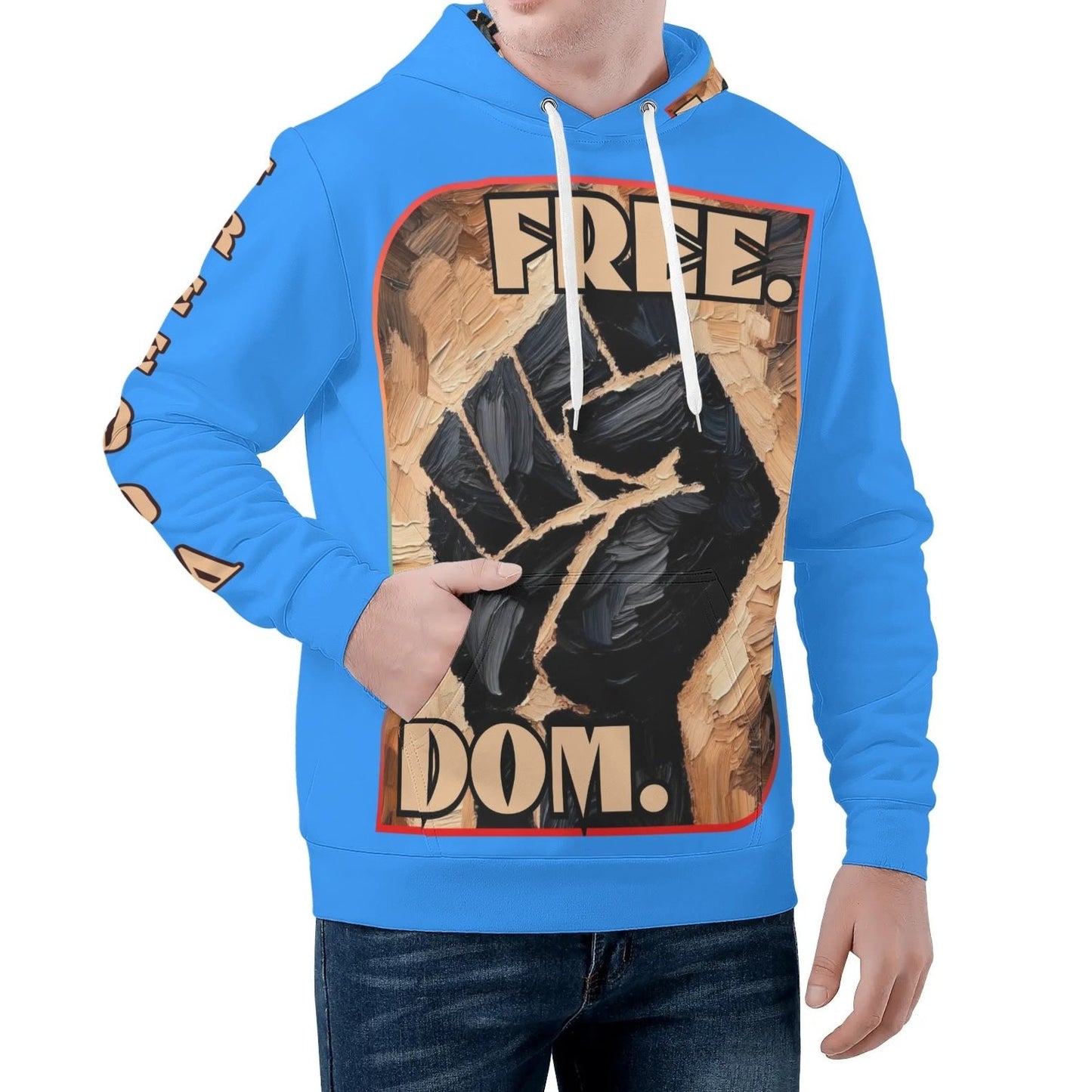 Mens All Over Print Warm Velvet Lined Hoodie "Free.Dom."