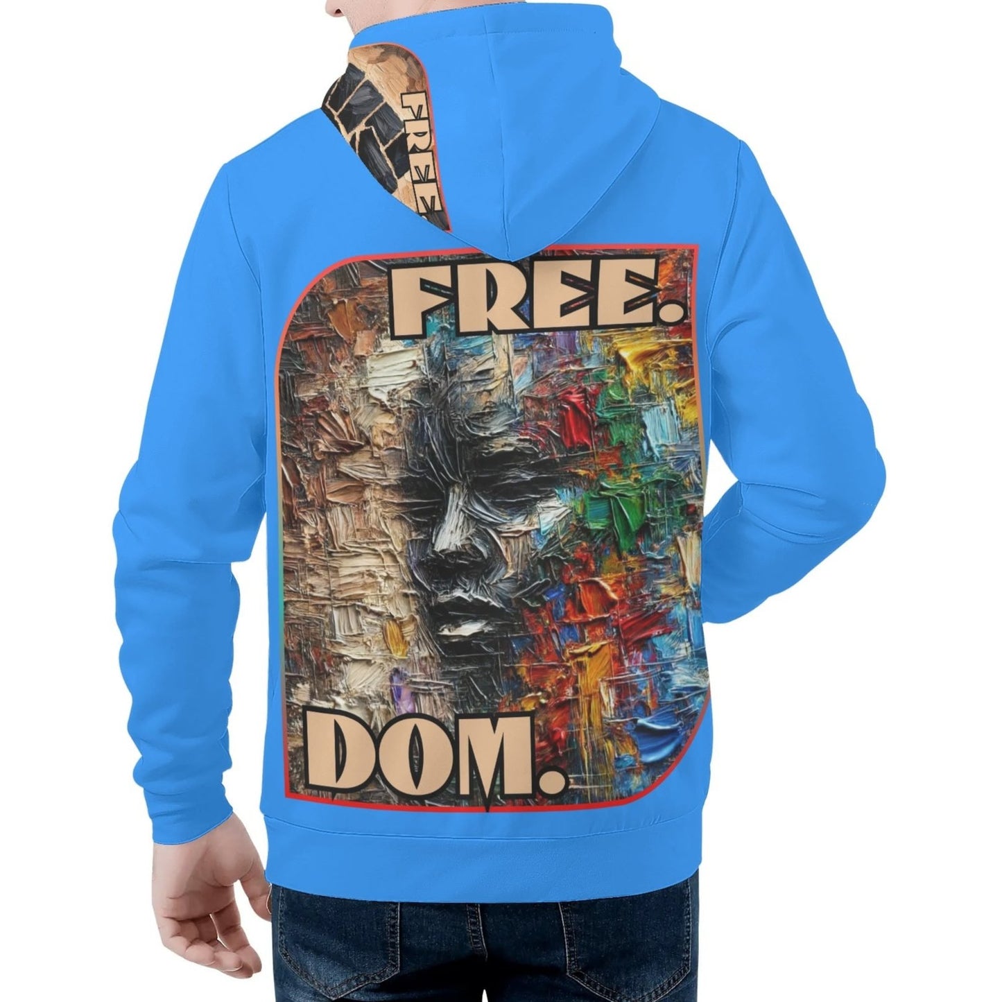 Mens All Over Print Warm Velvet Lined Hoodie "Free.Dom."