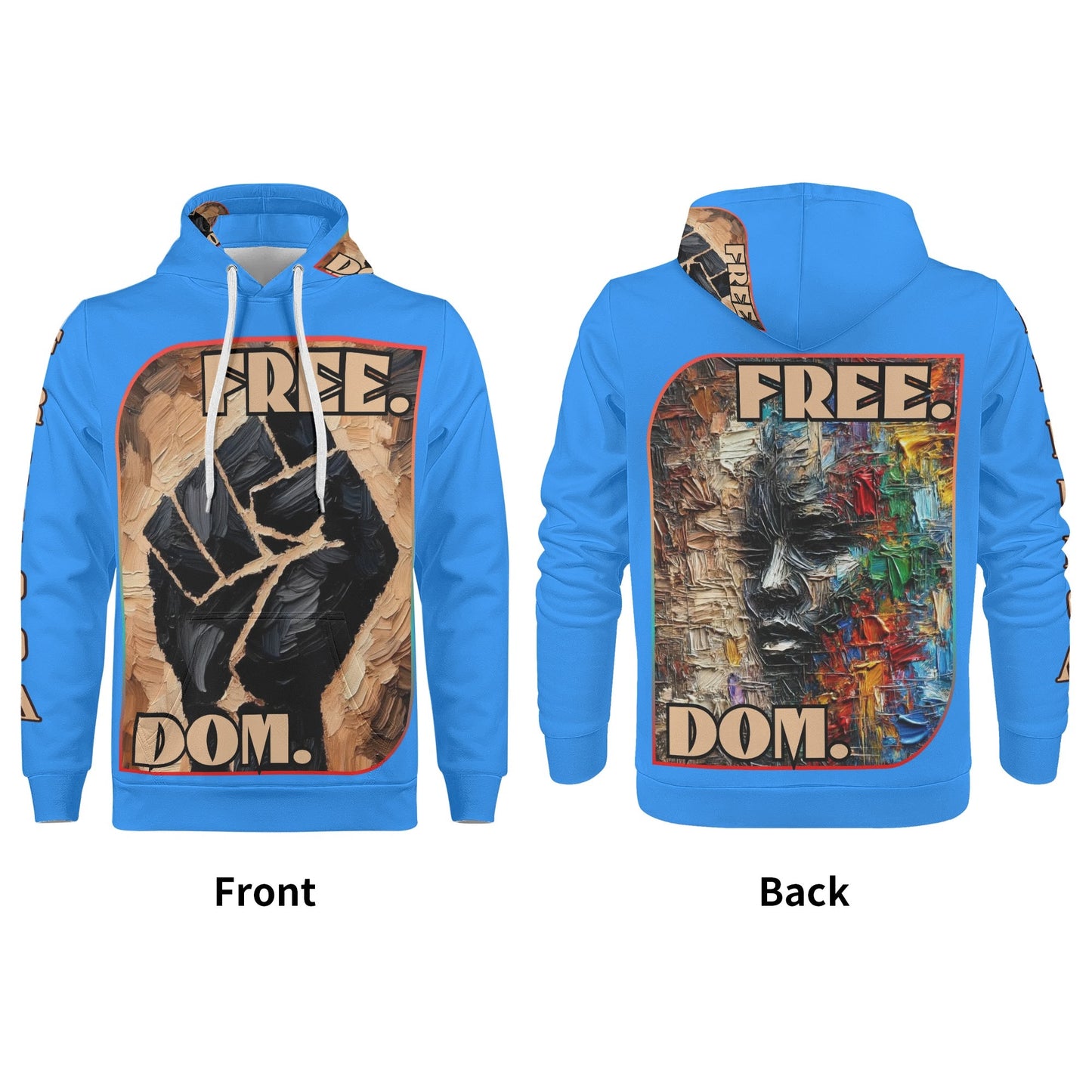 Mens All Over Print Warm Velvet Lined Hoodie "Free.Dom."