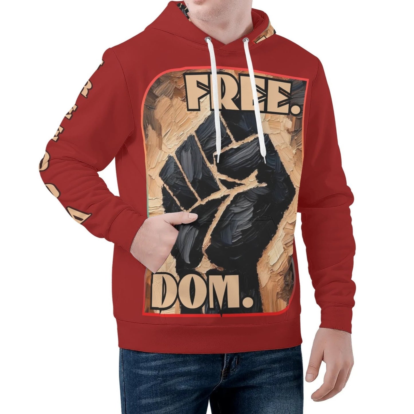 Mens All Over Print Warm Velvet Lined Hoodie "Free.Dom."