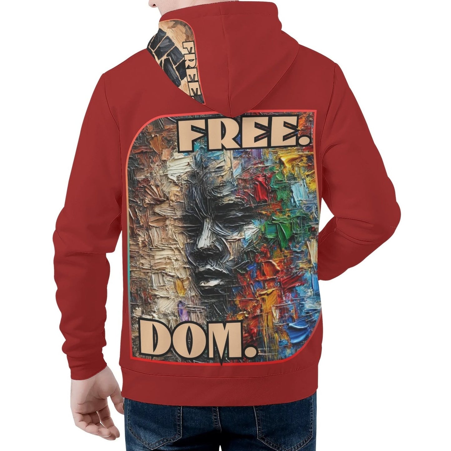 Mens All Over Print Warm Velvet Lined Hoodie "Free.Dom."