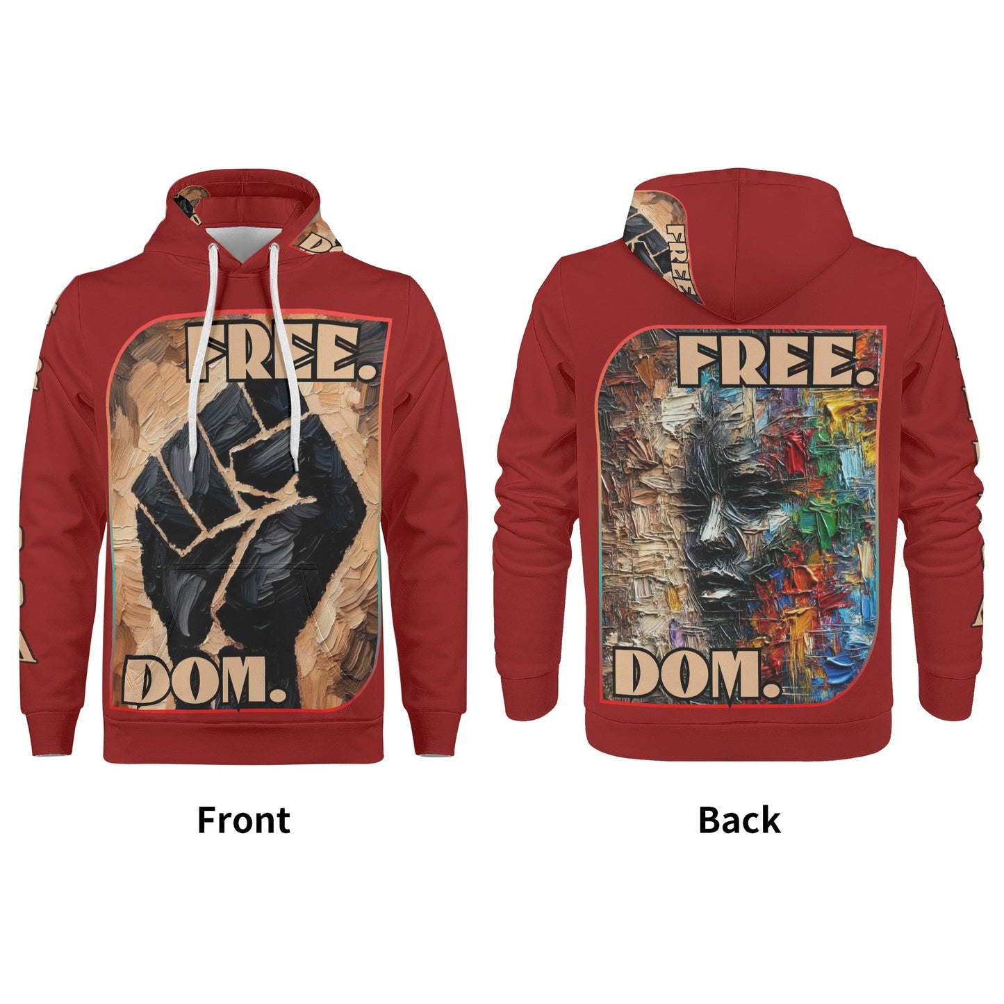 Mens All Over Print Warm Velvet Lined Hoodie "Free.Dom."