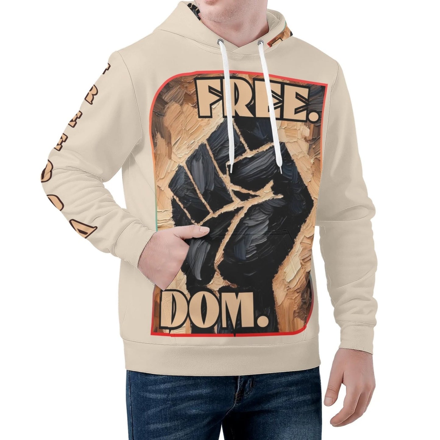 Mens All Over Print Warm Velvet Lined Hoodie "Free.Dom."