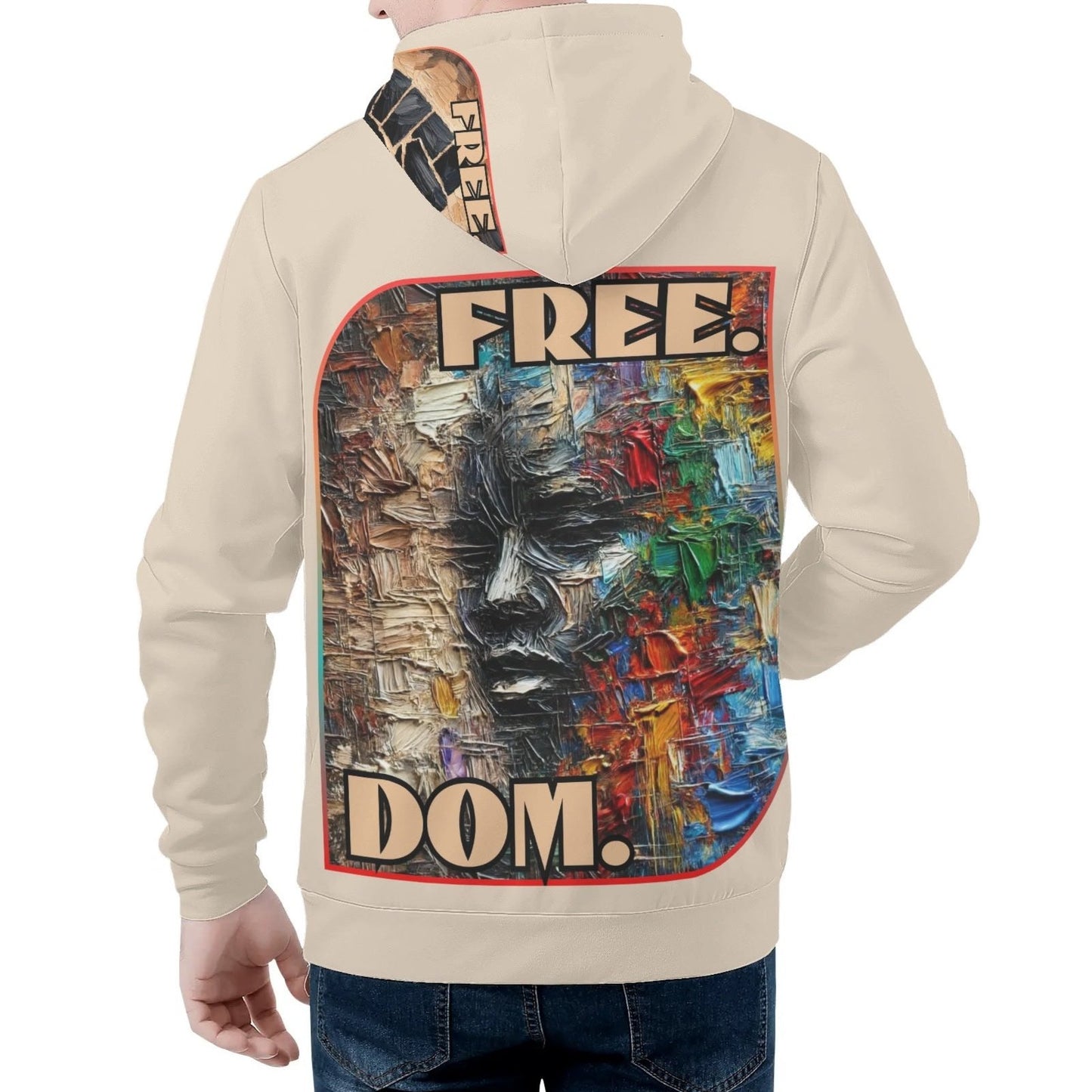 Mens All Over Print Warm Velvet Lined Hoodie "Free.Dom."