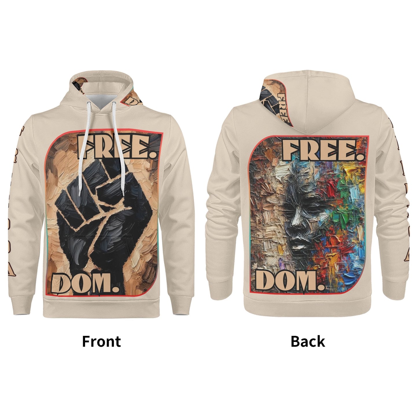 Mens All Over Print Warm Velvet Lined Hoodie "Free.Dom."