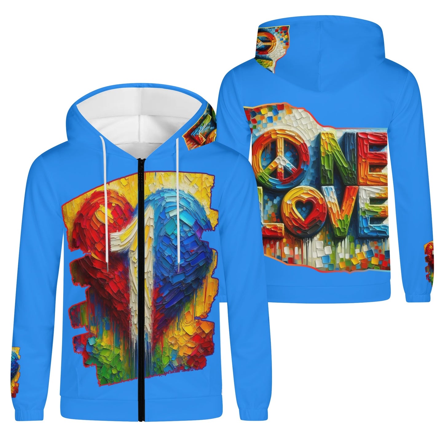 Mens Lightweight All Over Print Zip Hoodie "One Love"