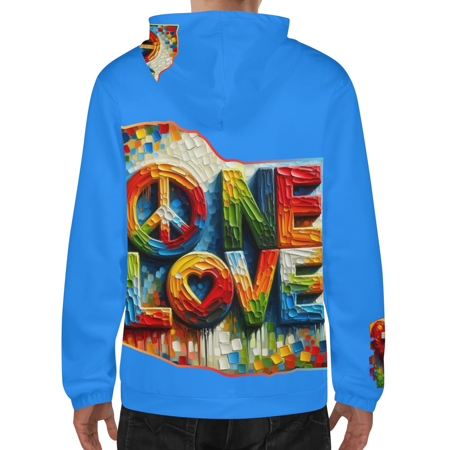 Mens Lightweight All Over Print Zip Hoodie "One Love"