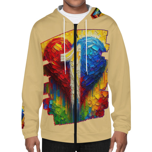 Mens Lightweight All Over Print Zip Hoodie "One Love"