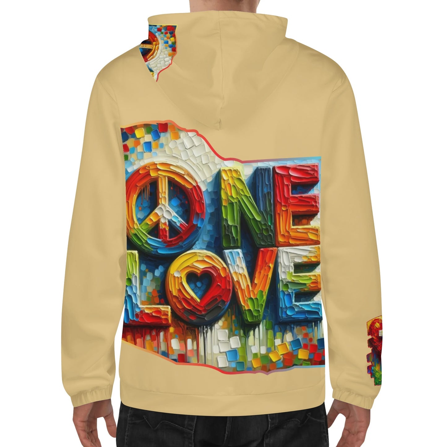 Mens Lightweight All Over Print Zip Hoodie "One Love"