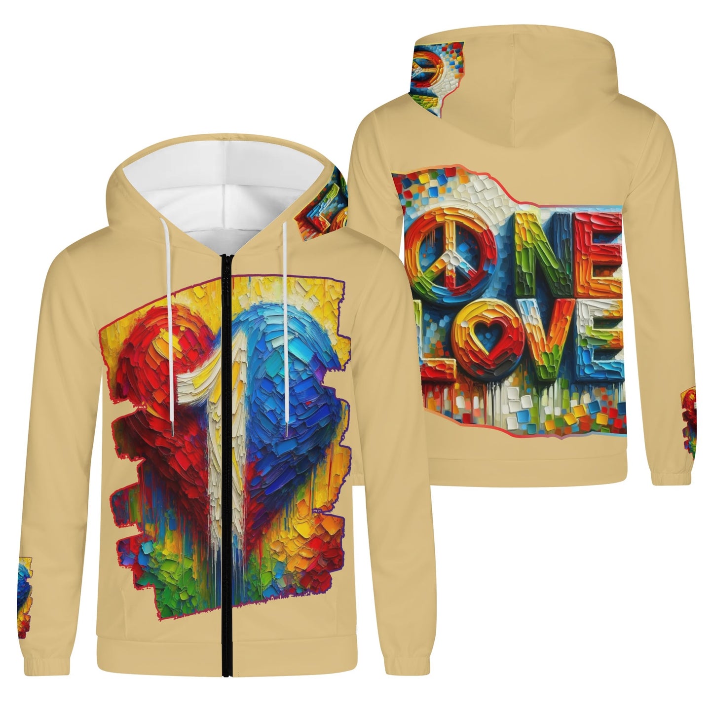 Mens Lightweight All Over Print Zip Hoodie "One Love"