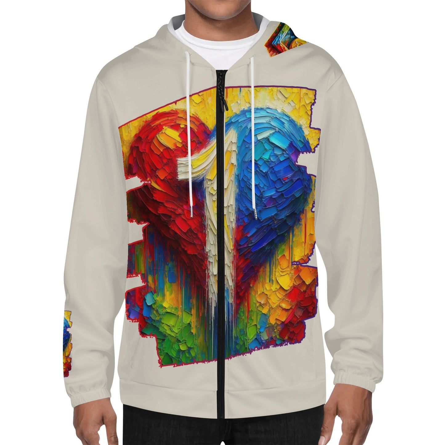 Mens Lightweight All Over Print Zip Hoodie "One Love"