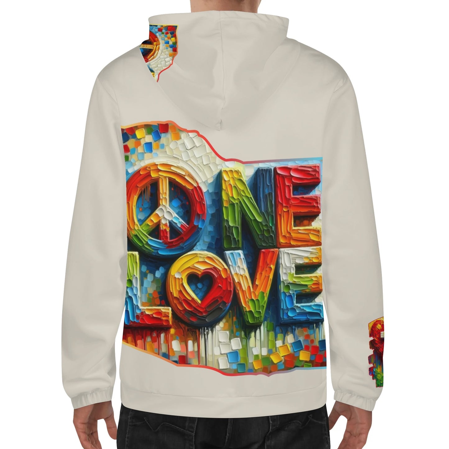 Mens Lightweight All Over Print Zip Hoodie "One Love"