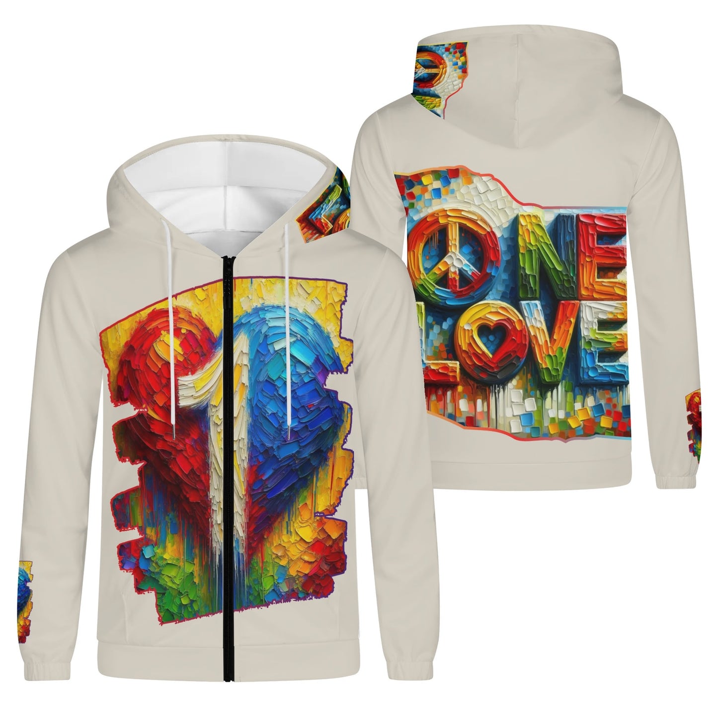 Mens Lightweight All Over Print Zip Hoodie "One Love"