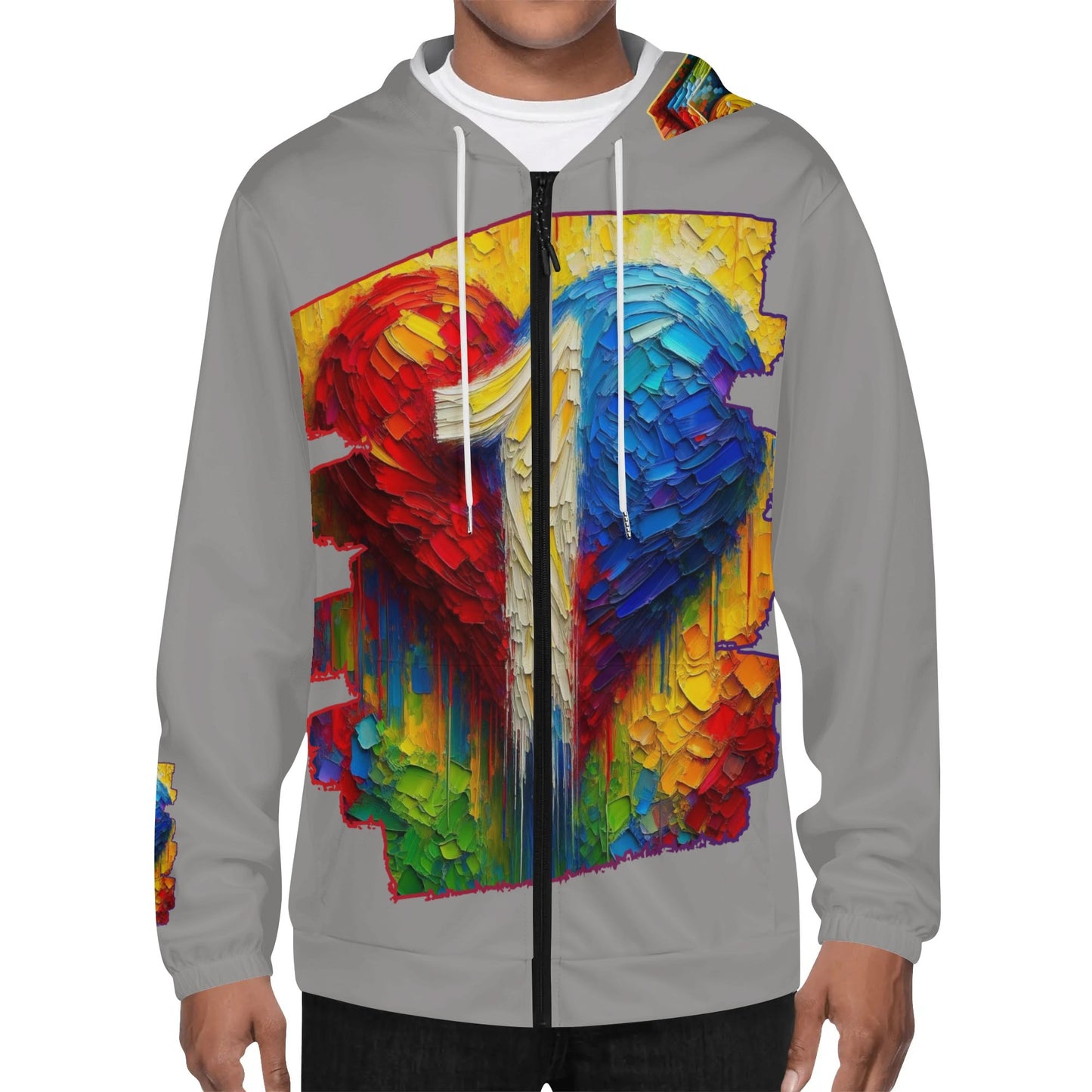 Mens Lightweight All Over Print Zip Hoodie "One Love"