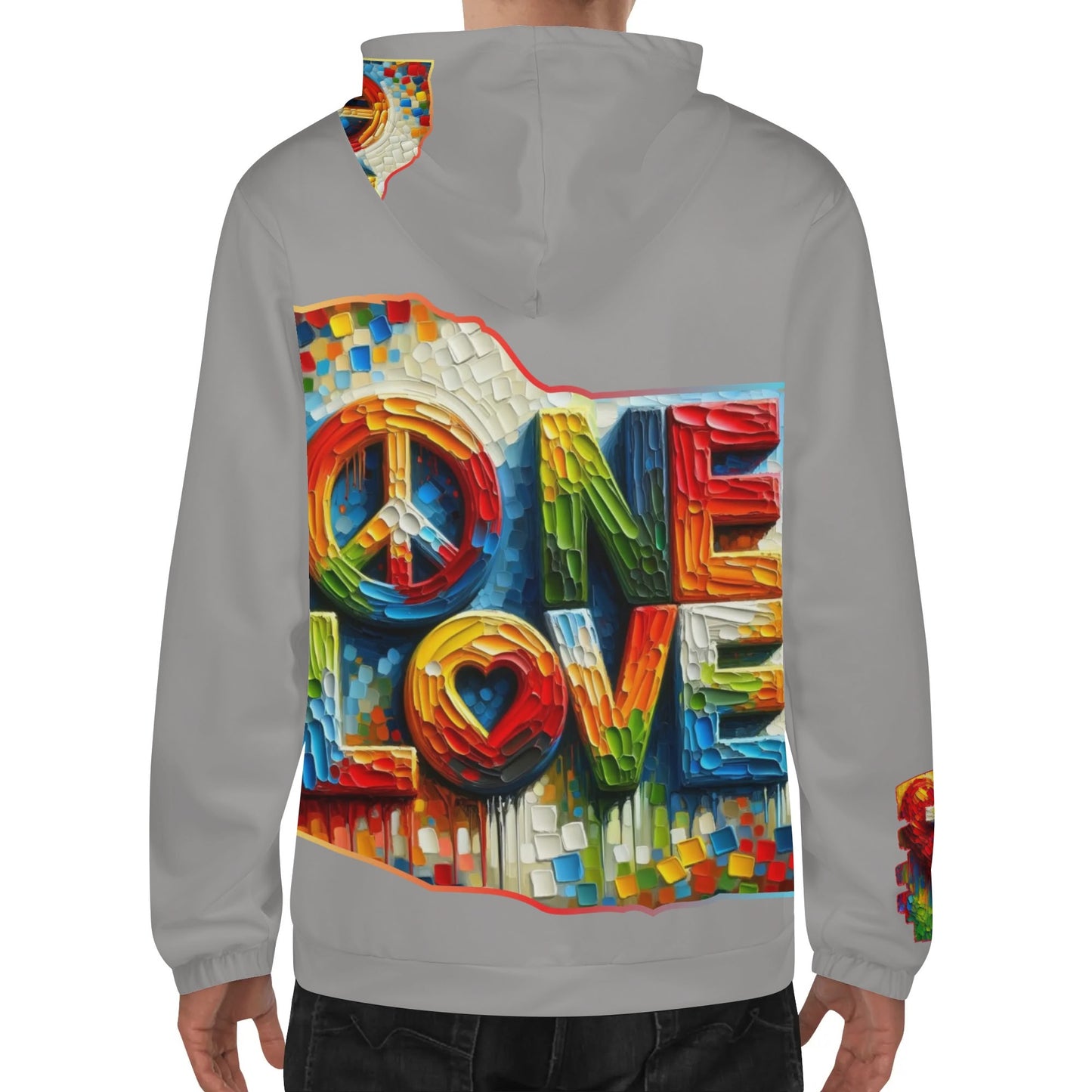 Mens Lightweight All Over Print Zip Hoodie "One Love"