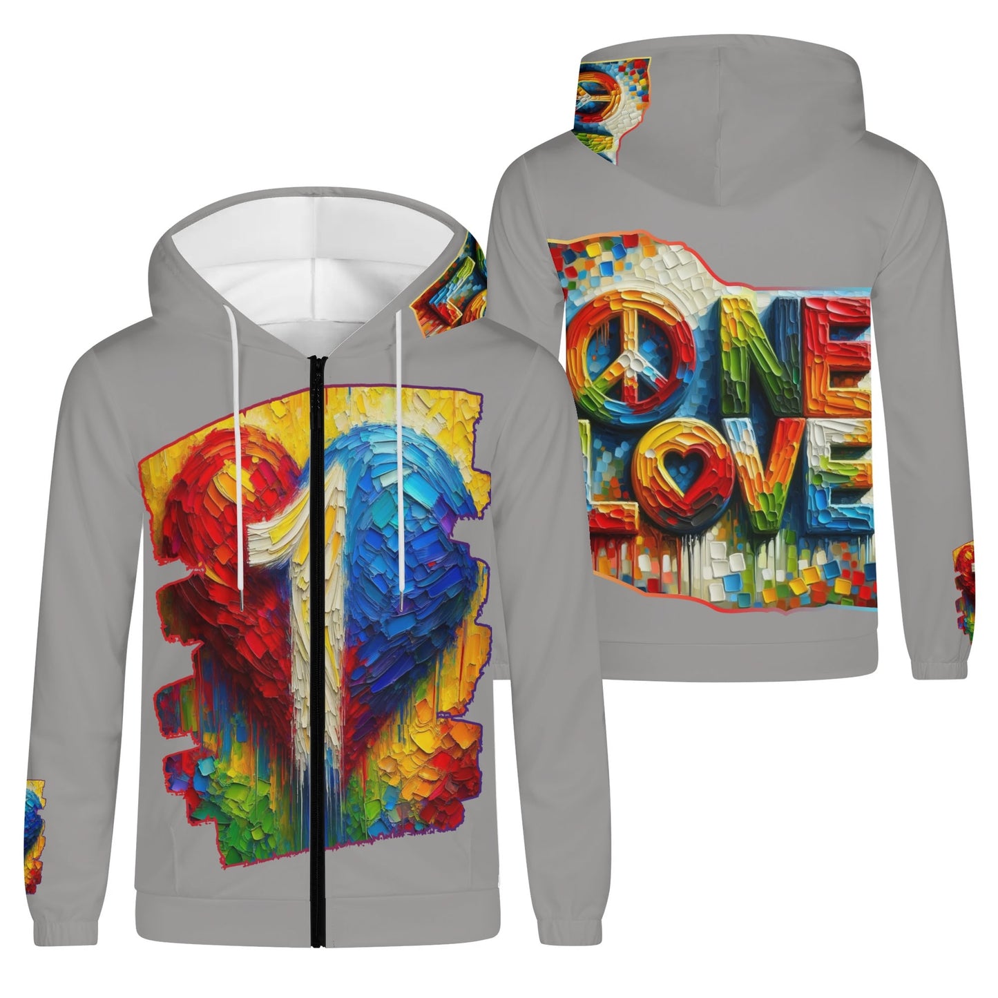 Mens Lightweight All Over Print Zip Hoodie "One Love"