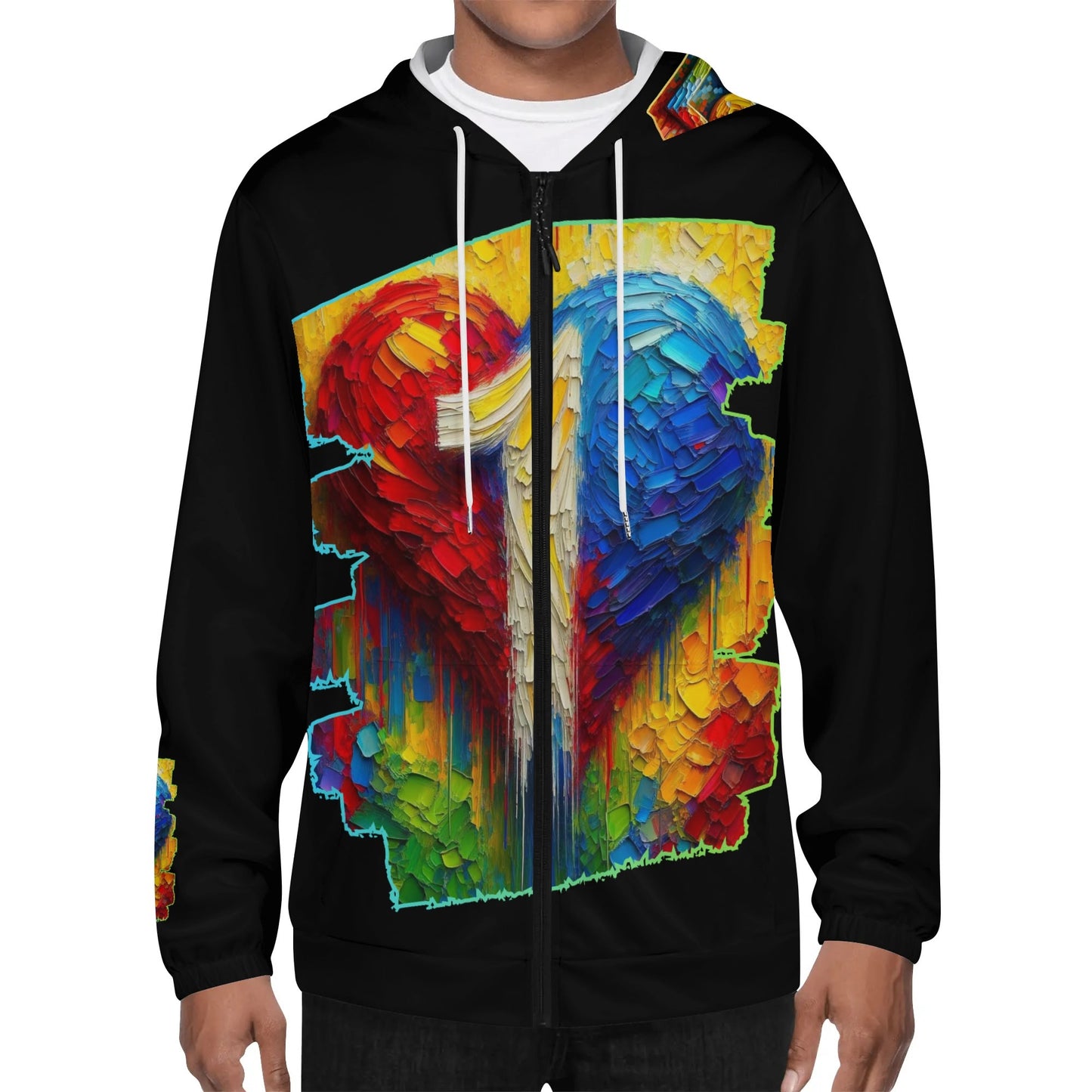 Mens Lightweight All Over Print Zip Hoodie "One Love"