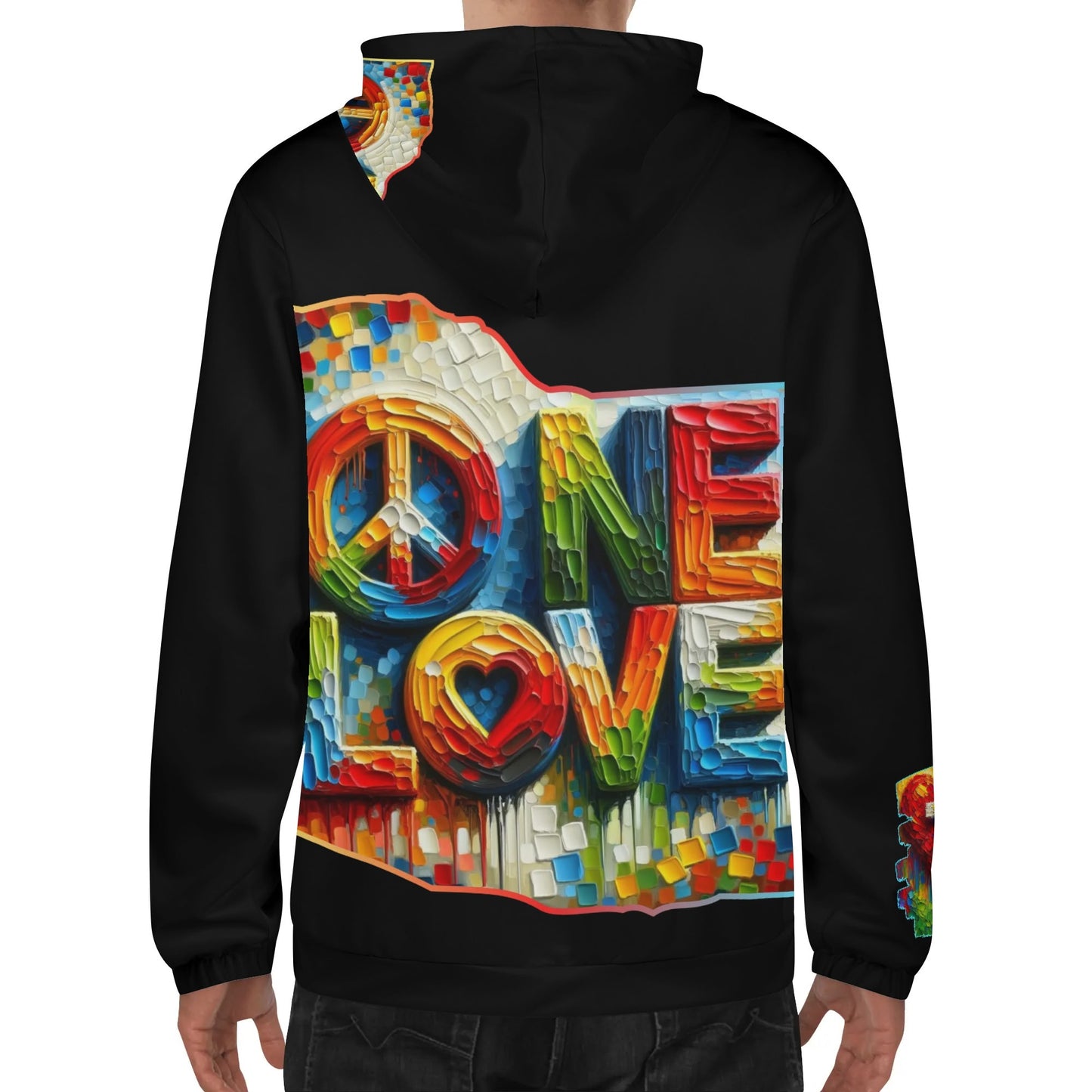 Mens Lightweight All Over Print Zip Hoodie "One Love"