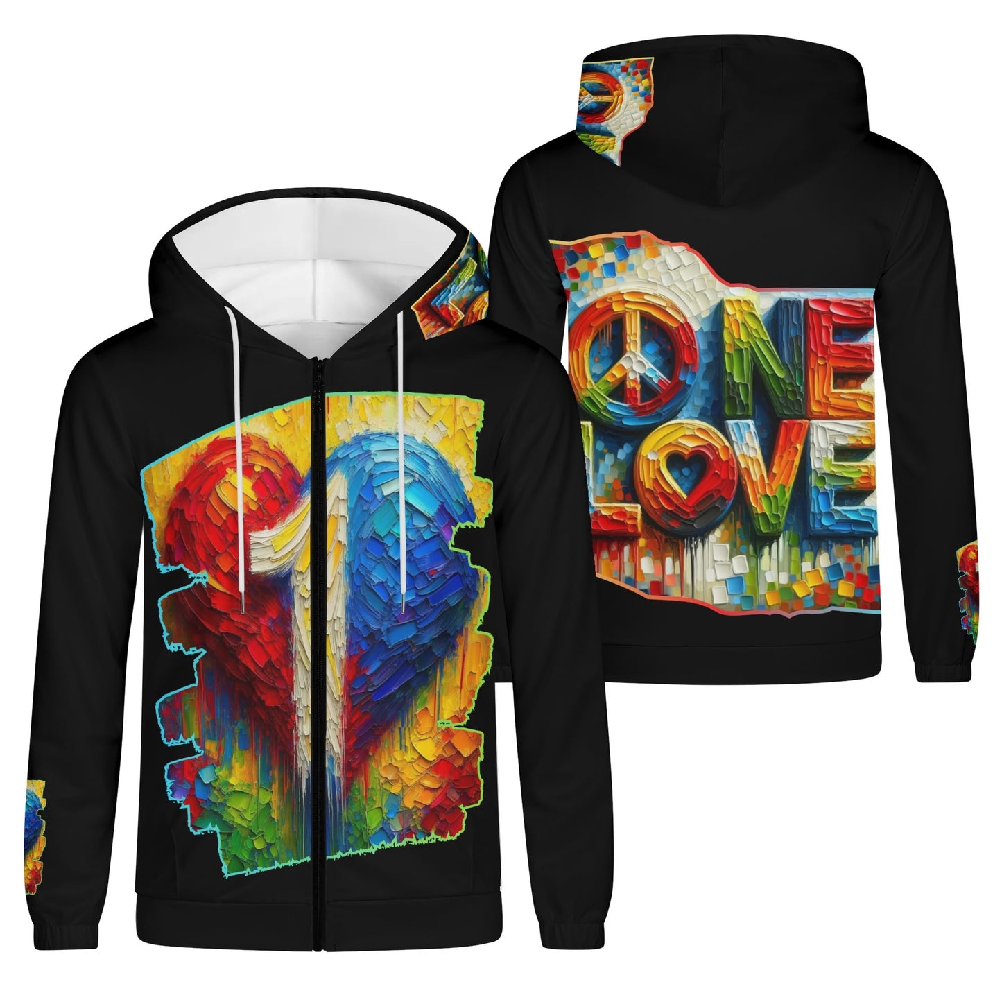 Mens Lightweight All Over Print Zip Hoodie "One Love"