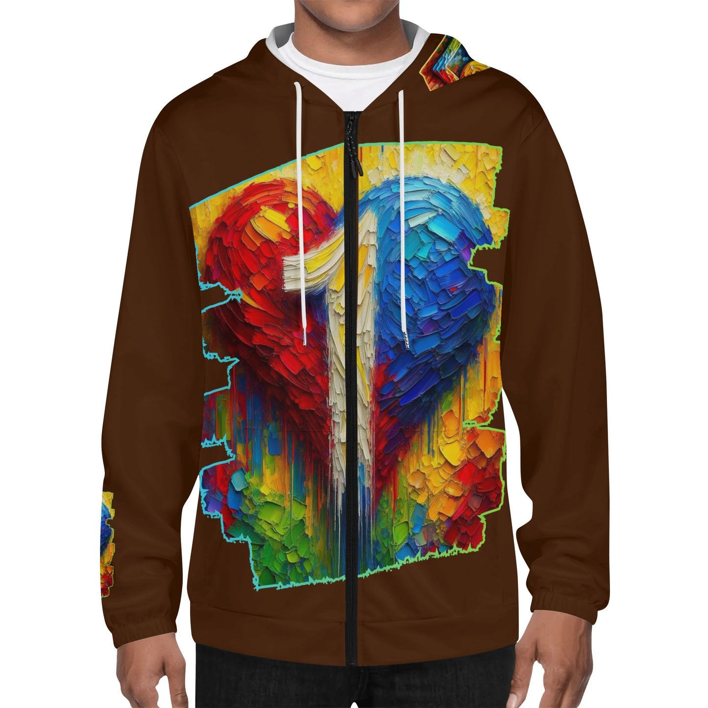 Mens Lightweight All Over Print Zip Hoodie "One Love"