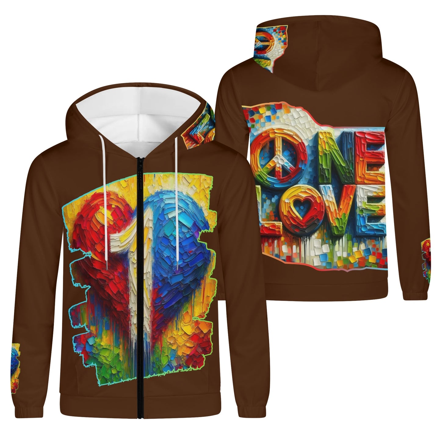 Mens Lightweight All Over Print Zip Hoodie "One Love"