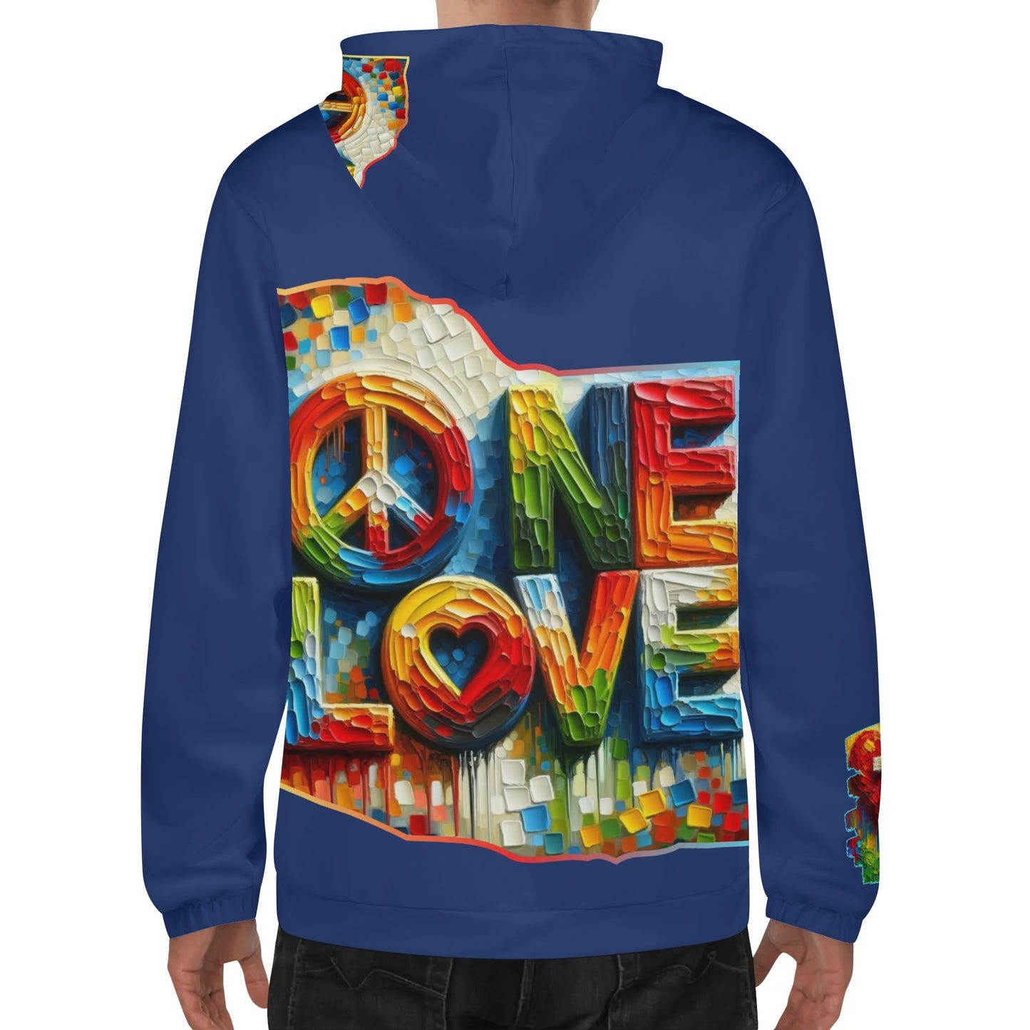 Mens Lightweight All Over Print Zip Hoodie "One Love"