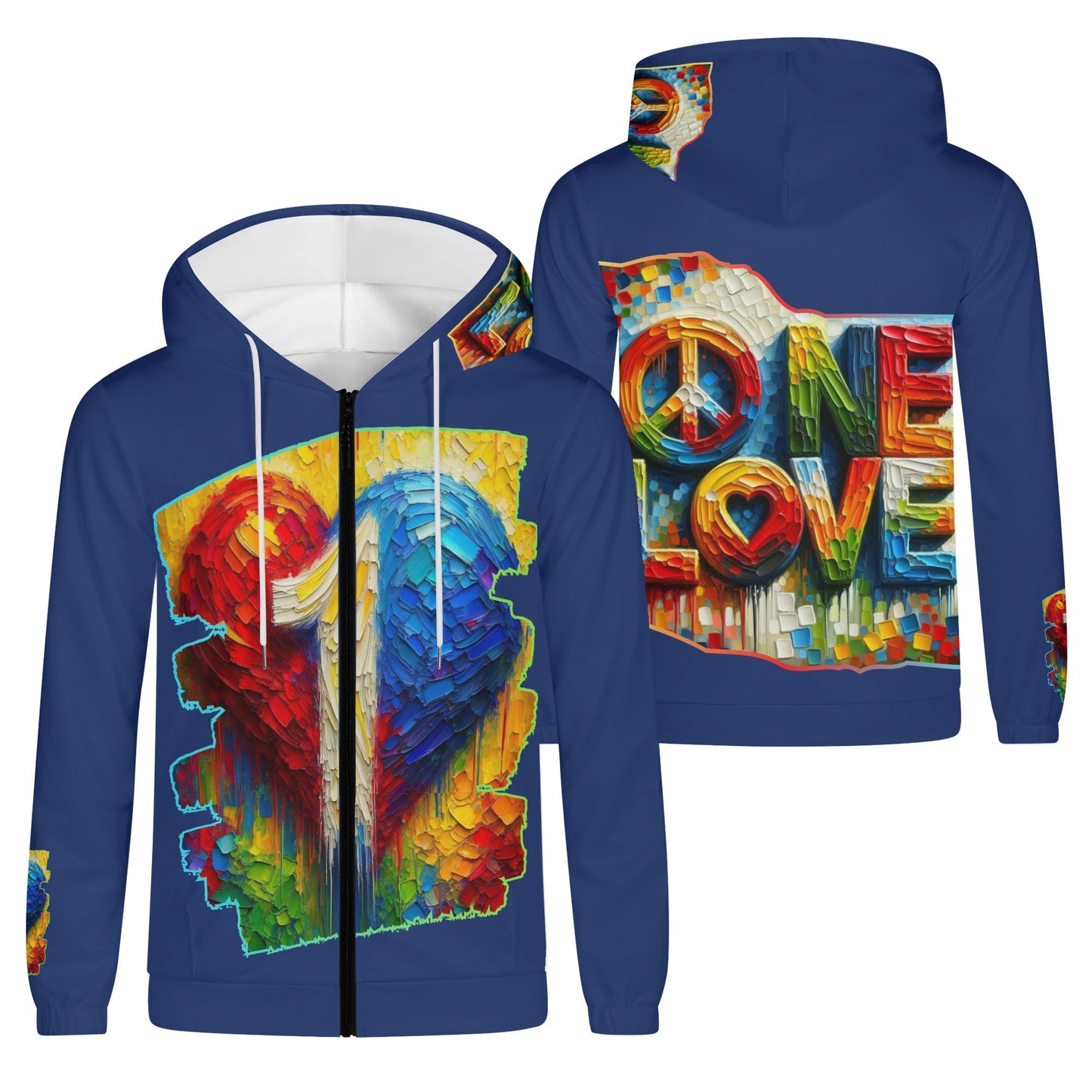 Mens Lightweight All Over Print Zip Hoodie "One Love"