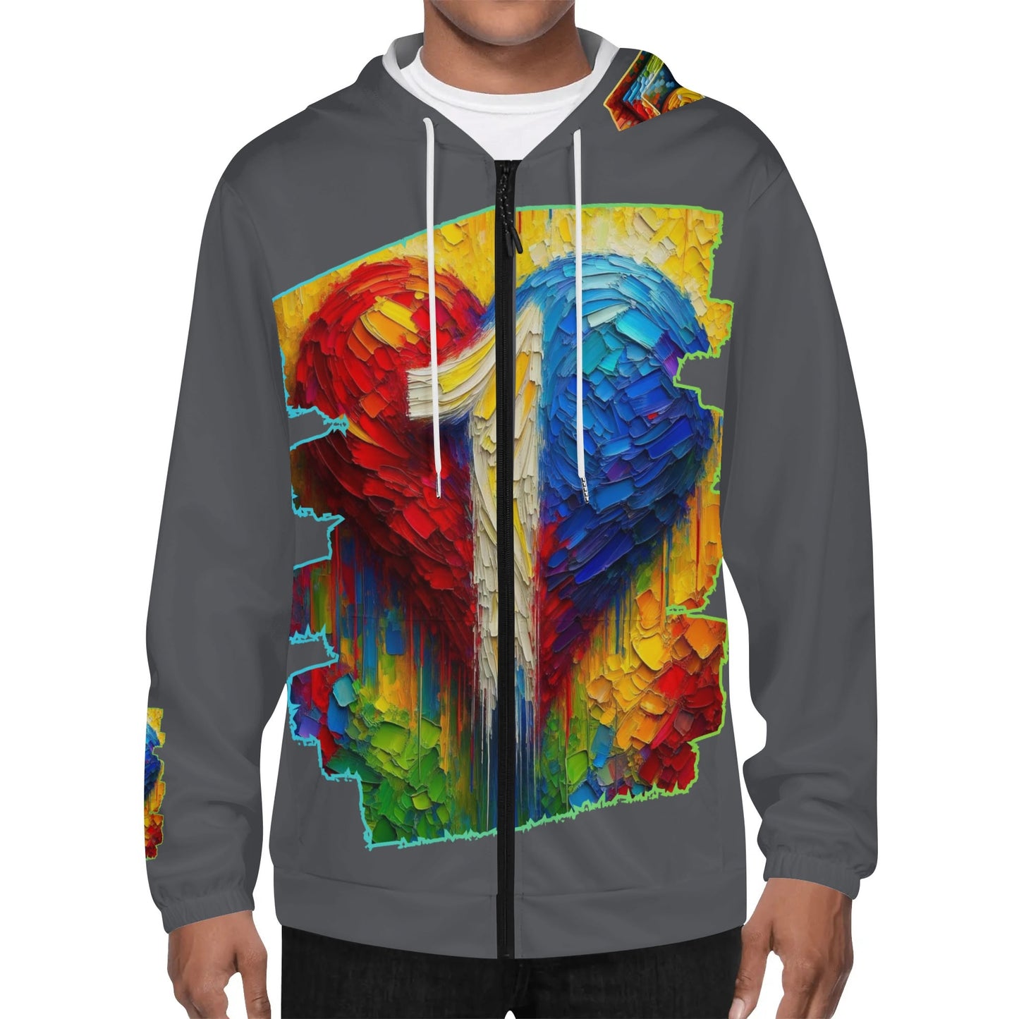 Mens Lightweight All Over Print Zip Hoodie "One Love"