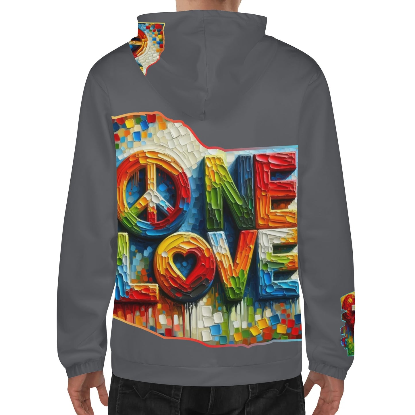 Mens Lightweight All Over Print Zip Hoodie "One Love"