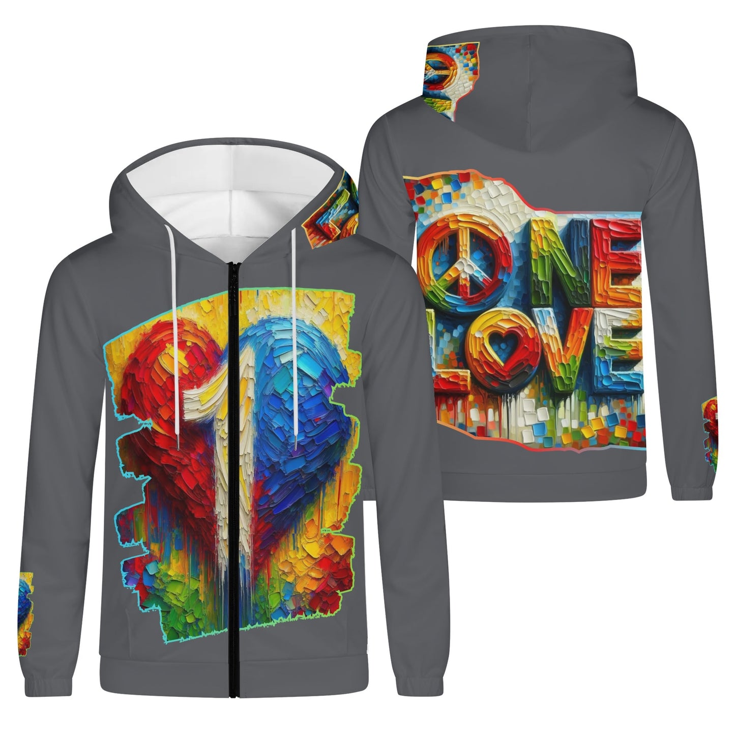 Mens Lightweight All Over Print Zip Hoodie "One Love"