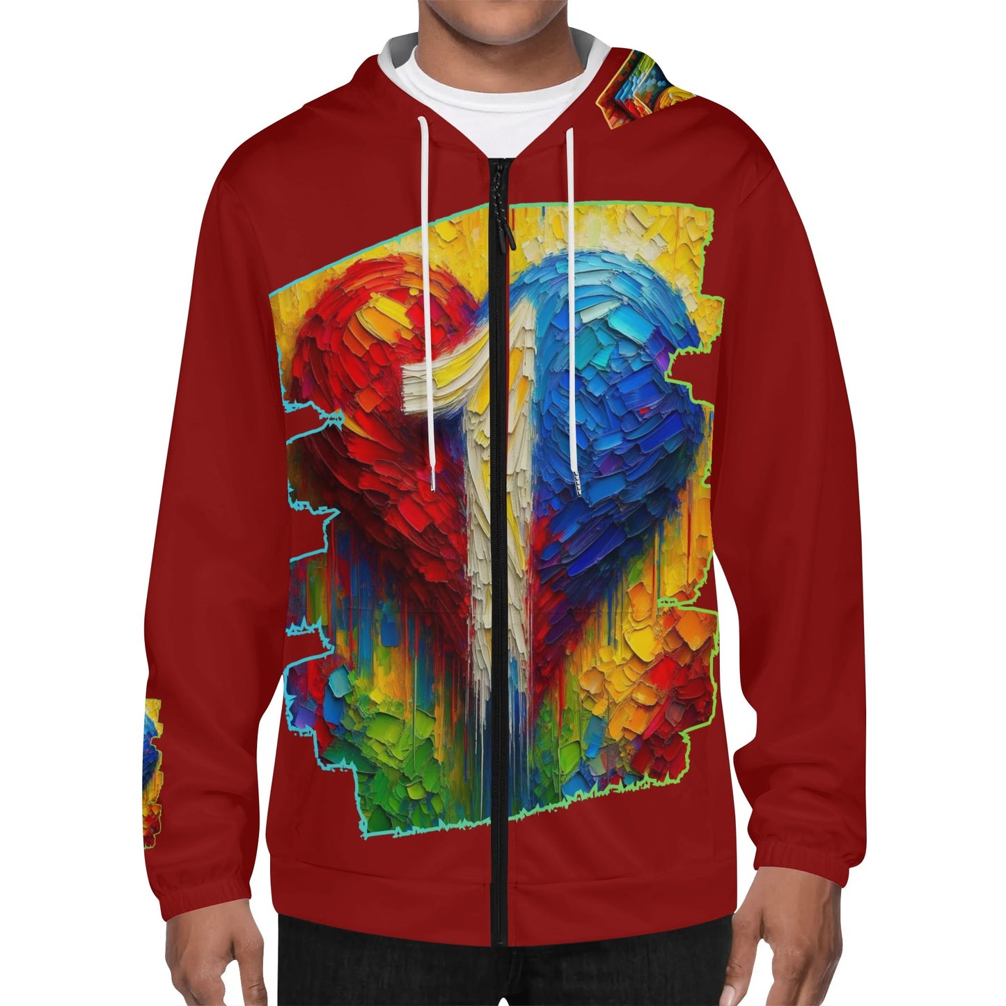 Mens Lightweight All Over Print Zip Hoodie "One Love"