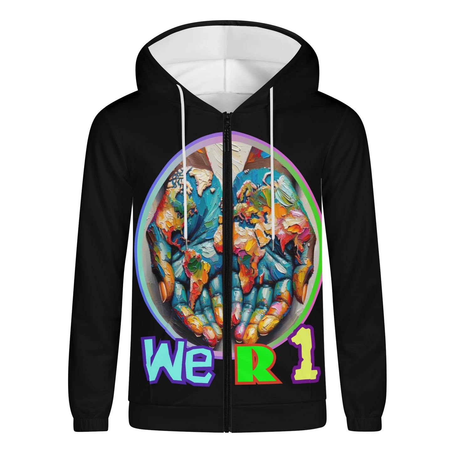 Mens Lightweight All Over Print Zip Hoodie "One Love"