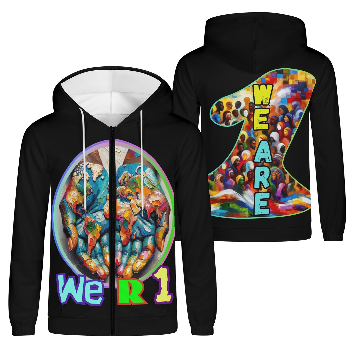 Mens Lightweight All Over Print Zip Hoodie "One Love"